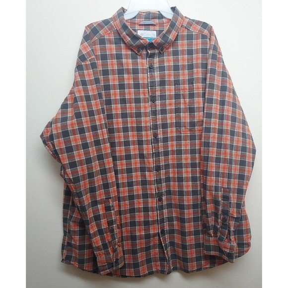 Mens Columbia 100% Cotton Gray & Orange Plaid LS Button Down Shirt Size XXL - Picture 2 of 9